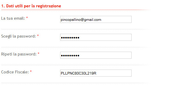 passo 1 - inserimento dati per la registrazione