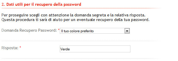 passo 2 - inserimento dati recupero password